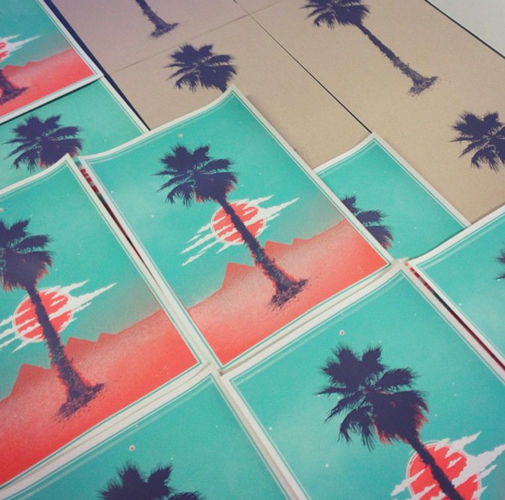 Photo of table covered in Palm Tree Art Prints